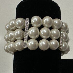 Faux Pearl and Rhinestone Stretch Bracelet